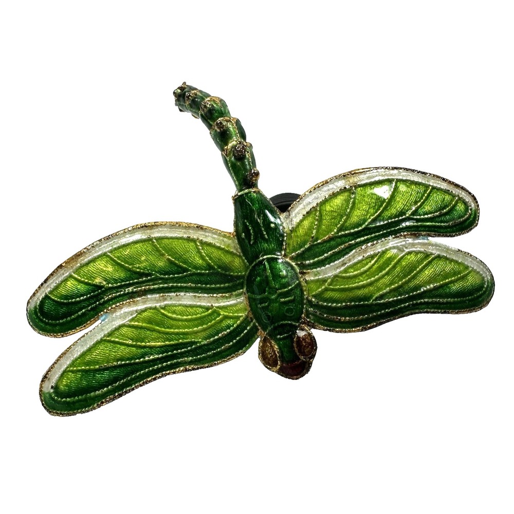 Pier 1 Cloisonne Enamel Over Metal Dragonfly Wine Bottle Stopper Plug Green